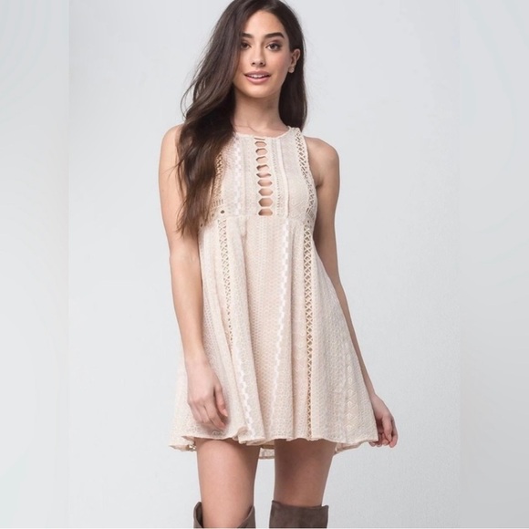 Free People Wherever You Go Mini Dress Ivory Size 4 - Picture 1 of 11
